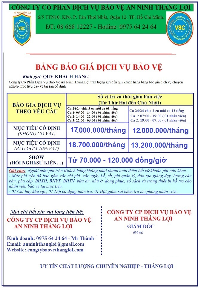 Báo Giá Dịch Vụ Bảo Vệ Tại Bến Tre