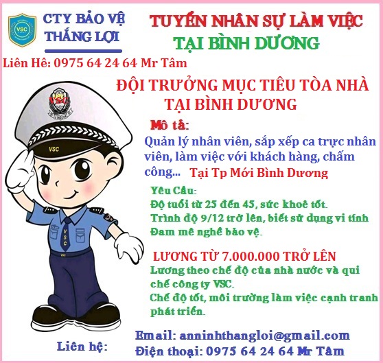 Tuyển Bảo Vệ Tòa Nhà Lương Cao Tại Bình Dương